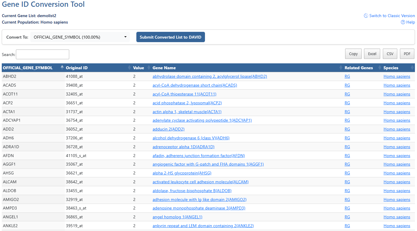 Gene List Report Interface